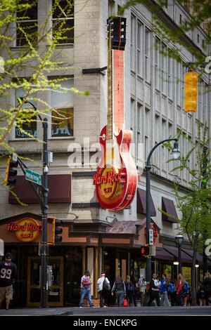 `Downtown Atlanta in Georga USA Hard rock cafe exterior in Peachtree district Stock Photo